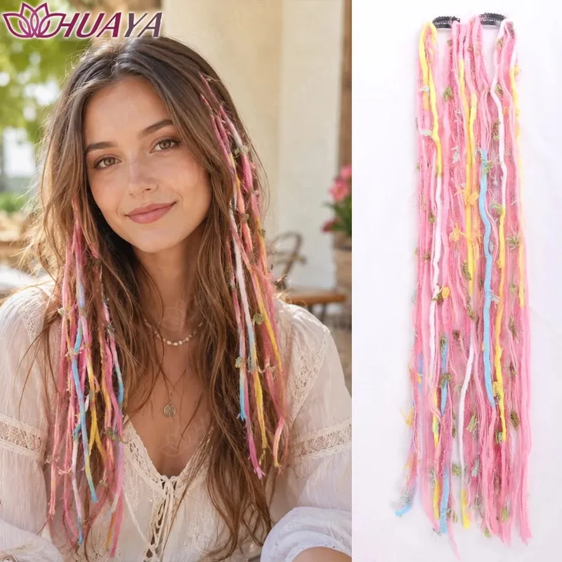 Synthetic Colorful Clip-in Hair Extensions Boho Yarn Dreadlock Braids Festival Party Hair Accessories for Women