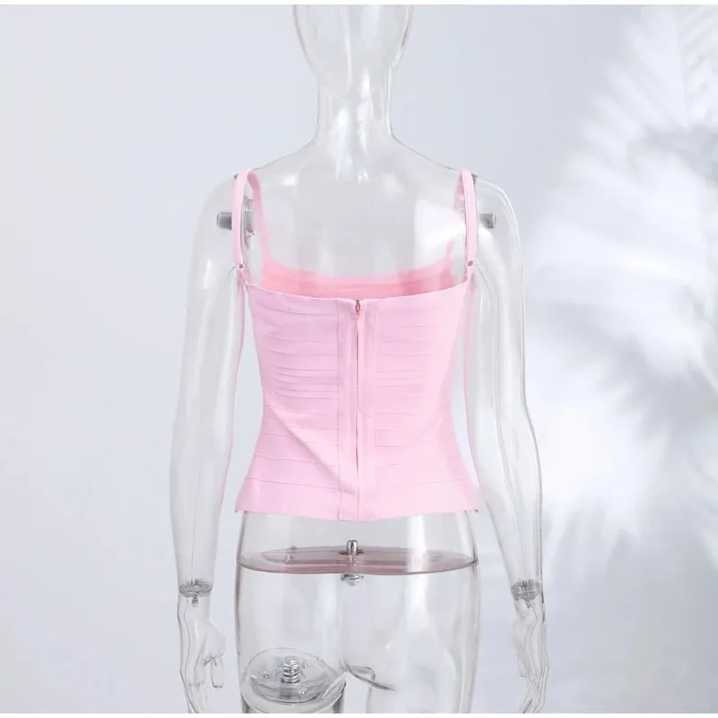 Women Bandage Cami Top Horizontal Striped Stretch Bandage Sleeveless Spaghetti Strap Bodycon Tank Top Elegant Party Summer Tops