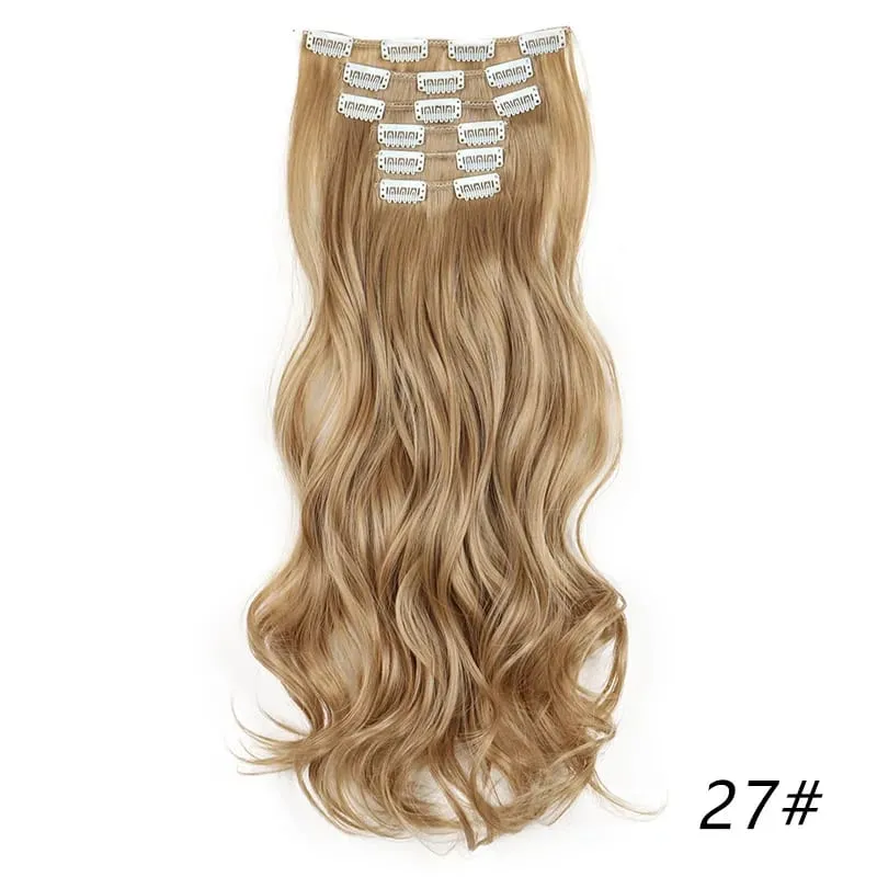 16Clips Synthetic18Inch Long Curly Hair Hairpiece Heat Resistant Hair Extension Clips In Ombre Black Brown Blond Women Halloween