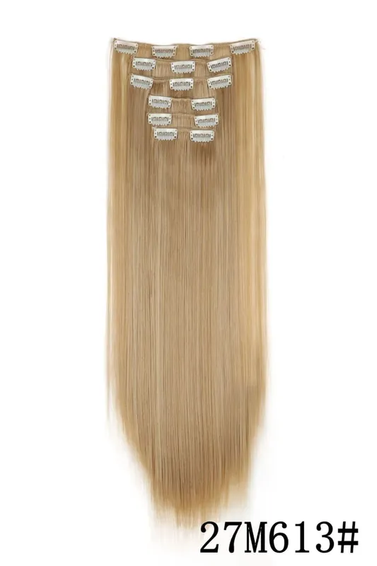 Black Hair Extensions 6pcs/set Women Long Straight Synthetic Full Head Clip 16Clips Ombre Heat Resistant Fiber Hair Kpop Cosplay