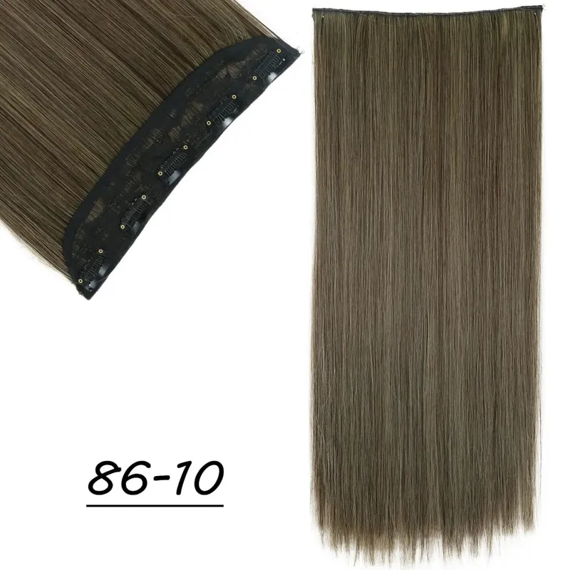 Synthetic 5 Clip In Hair Extensions Long Straight Hairstyle Hairpiece Black Brown Blonde 24Inch Natural Fake Hair For Women