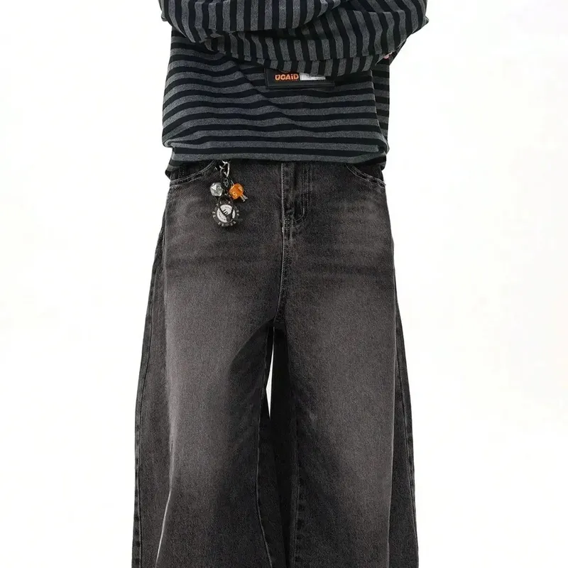 1 Piece Vintage Style Men's American Street Casual Black Jeans Washed Cargo Pants are comfortable and suitable for daily seasona