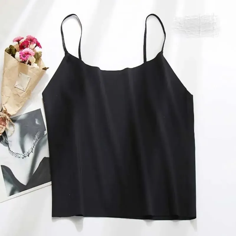 Thin Ice Silk Traceless Sling Tank Top Bralette Crop Tops Strap Skinny Vest Tops Solid Color Slim Fit Sleeveless Camisole Women
