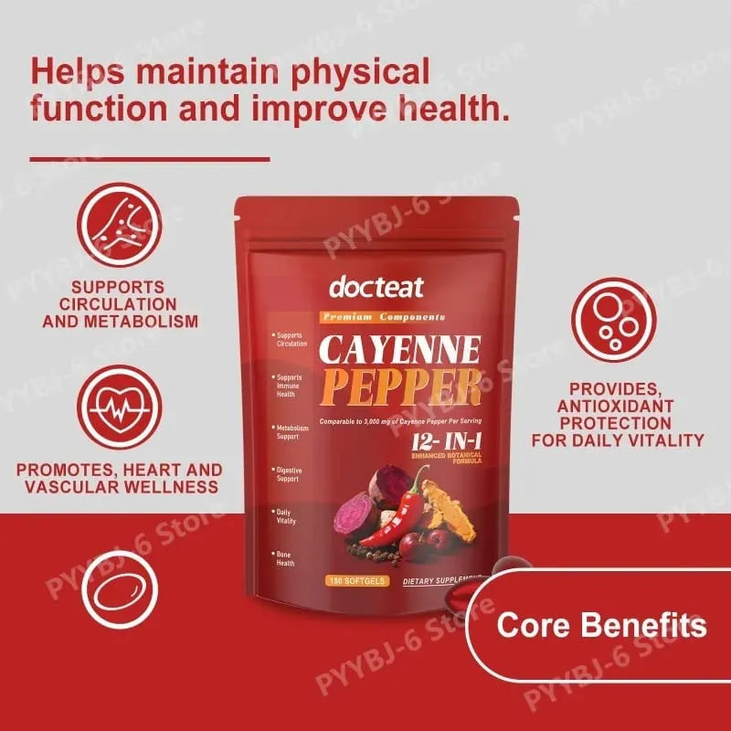 Cayenne Pepper Extract Botanical Formula Supports Circulation Immune Health &Daily Vitality180 Softgels Dietary Supplement — image 2