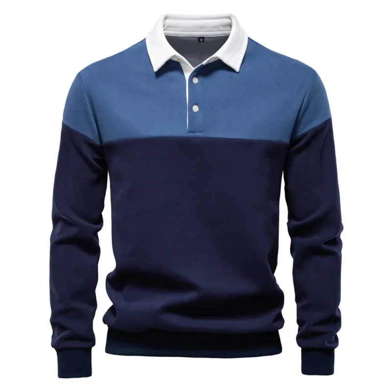 New Spring Men's Color-Block Cotton Blend Hoodies for Business Casual Style Long Sleeve Sweatshirt