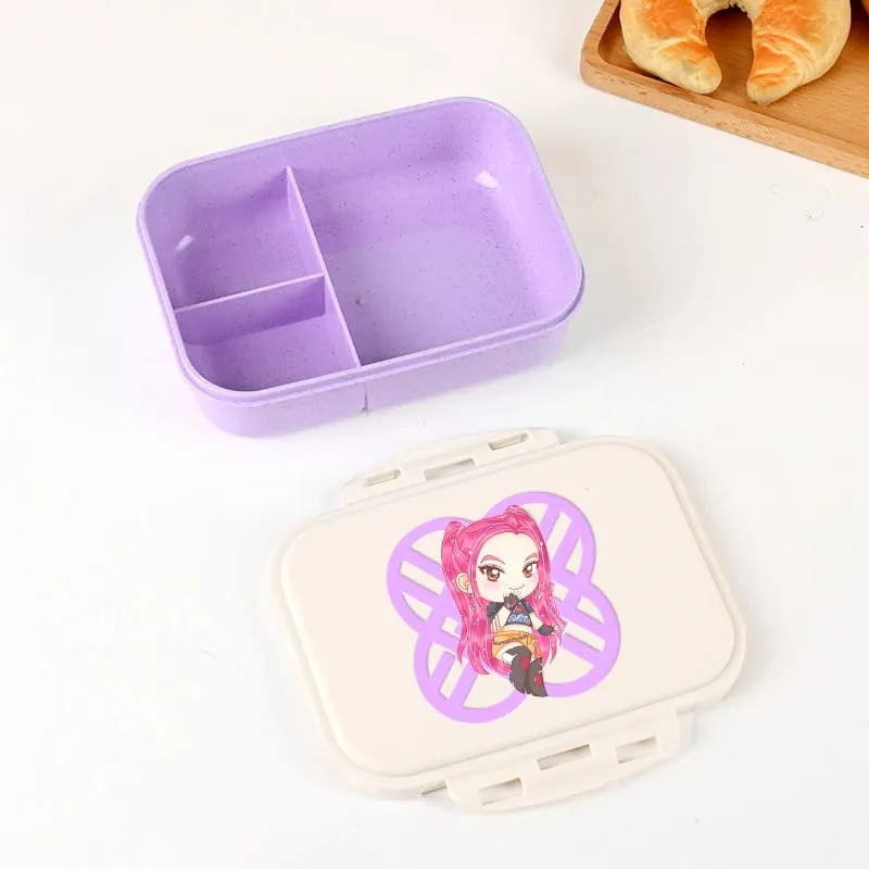 Demon Hunters Lunch Box para sa Boy Girl Cute Mira Zoey Jinu Portable Plastic Bento Box na may Dinnerware Food Fruit Container