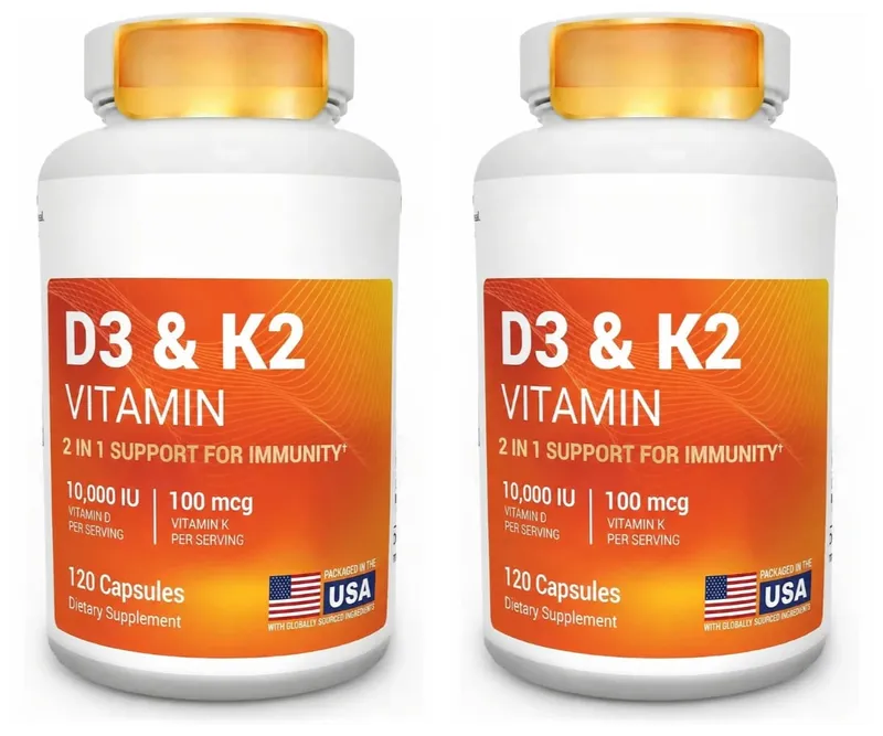 D3 K2 MK-7 Vitamin Supplement Capsules with Magnesium Zinc B6 and MCT Powder 120 Count Adult Daily Wellness Support