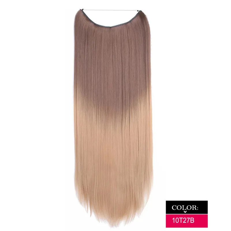 Synthetic One piece Hair Extensions No Clip No Glue Invisible 24inch Long Straight Wave Heat Resistant String Hairpiece