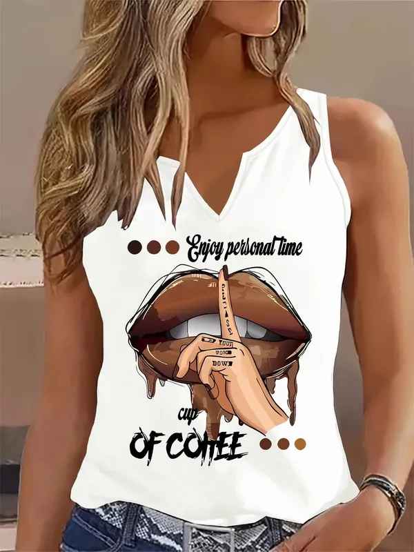 Funny Ulzzang Lips Graphic Tílko bez rukávů Tričko s výstřihem do V Hip-hop Vesta Trička Dámské Tričko Gotické topy s výstřihem do V