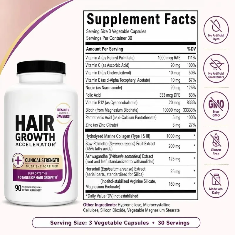 Hair Skin Nails Support Vitamins with Biotin Collagen Saw Palmetto 10000mcg Biotin Vegan Capsules Beauty Nutrition Formula
