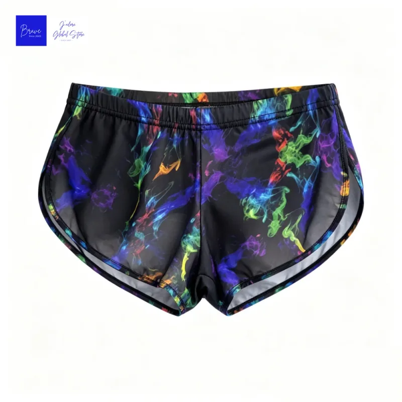 Fashion Unique Men's Smoke Print Split Side Ice Silk Trunks Low Rise Quick Dry Sport Lounge Shorts for Gym Daily Running Wear