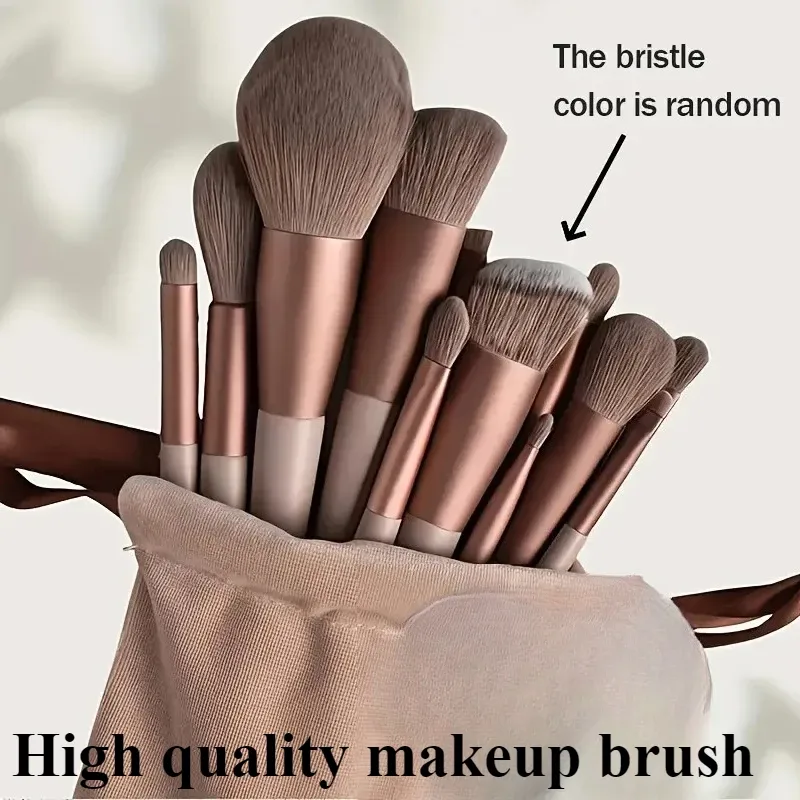 13PCS Vegan Makeup Brush Set-Rose Gold Luxury Brushes with Hybrid Fiber Bristles&Gift Pouch Cruelty-Free Kit for Beginners/Pros