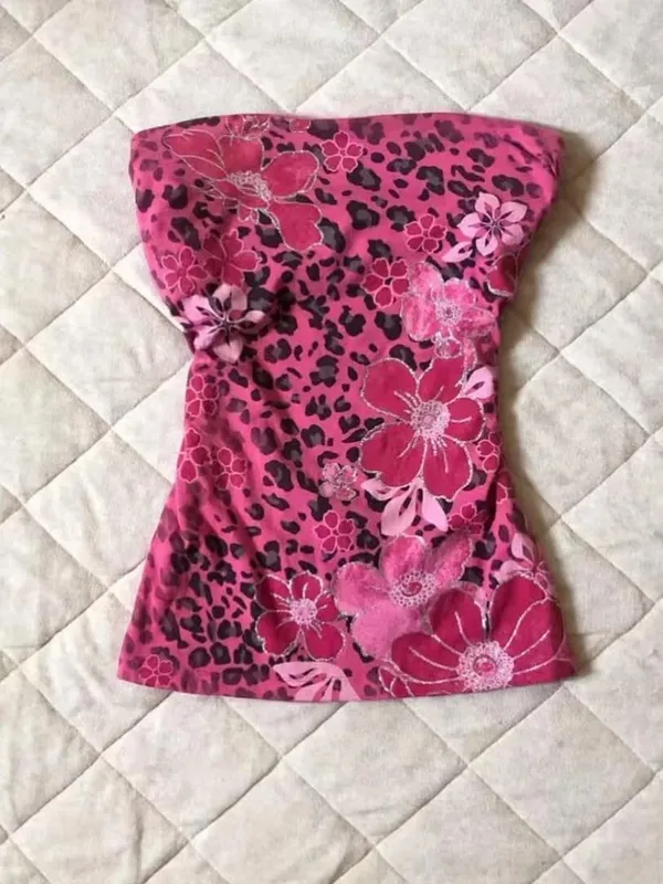 2000s American Vintage Sexy Leopard Camis Y2k Harajuku Hot Girl Print Floral Slim Tanks Summer French Elegant Sleeveless Tops