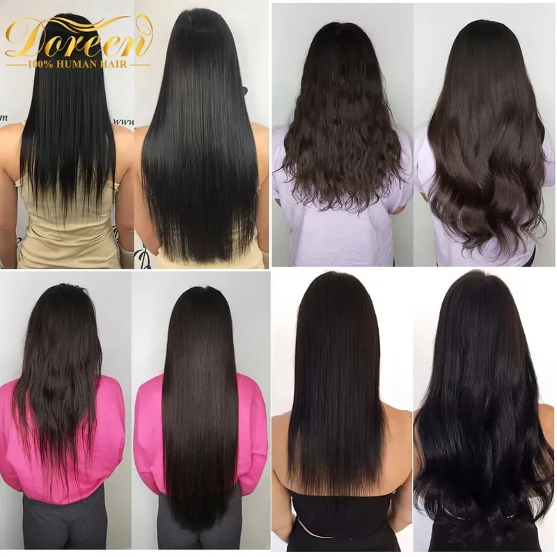 Doreen Clip Cheveux Clips en 100% Cheveux Humains Clip dans Extensions de Cheveux Véritables Pinces à Cheveux Naturelles Cousues sur Trame Brun Foncé 110G à 200G — image 6