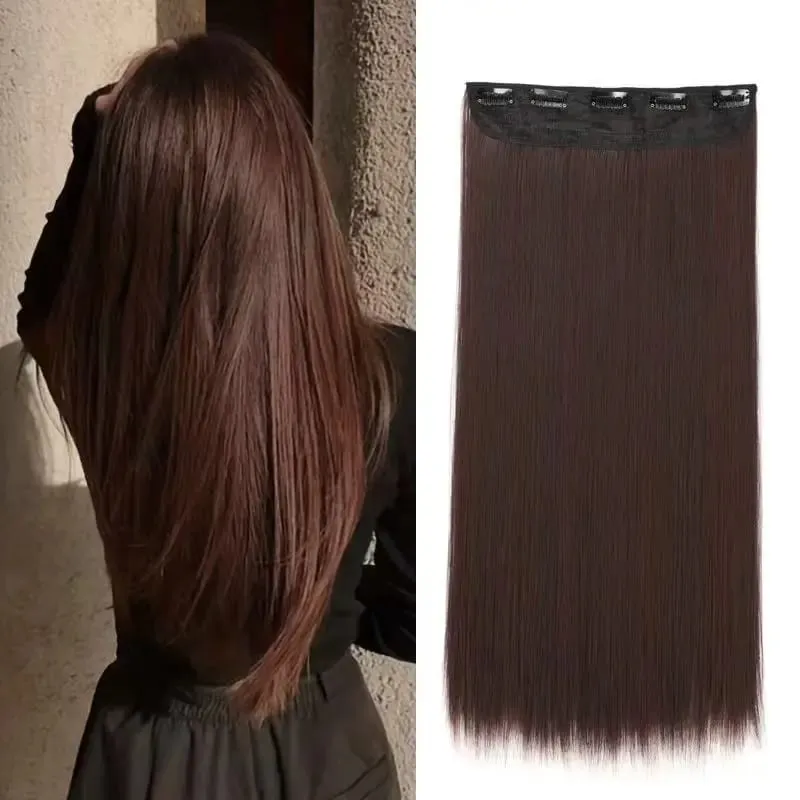 Synthetic Long Straight 5 Clip in Hair Extensions Black Brown Natueal Fake Heat Resistant Hair Piece For Women