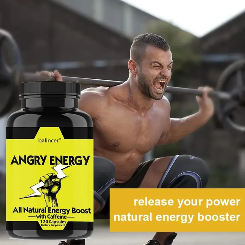 Angry Energy Caffeine Capsules Natural Non-GMO Increase Stamina and Focus Mind & Body Health