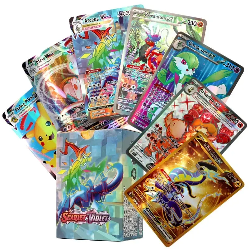 60-100st engelska Pokémonkort Holographic EX Vstar Vmax GX Letter Rainbow Arceus Shiny Charizard Mewtwo Evolution kombination
