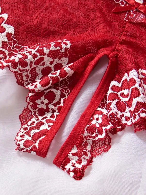 Women RedBra And Panty Set Underwear Lace Trim Sleepwear
