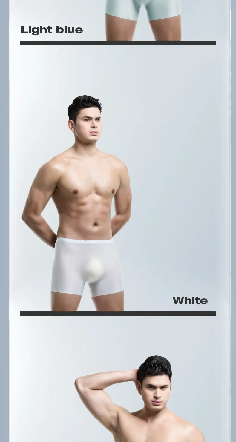 Men's Underwear 3D Molded Ice Silk Seamless Thin Boxer Briefs Extended Length Sports Summer Shorts