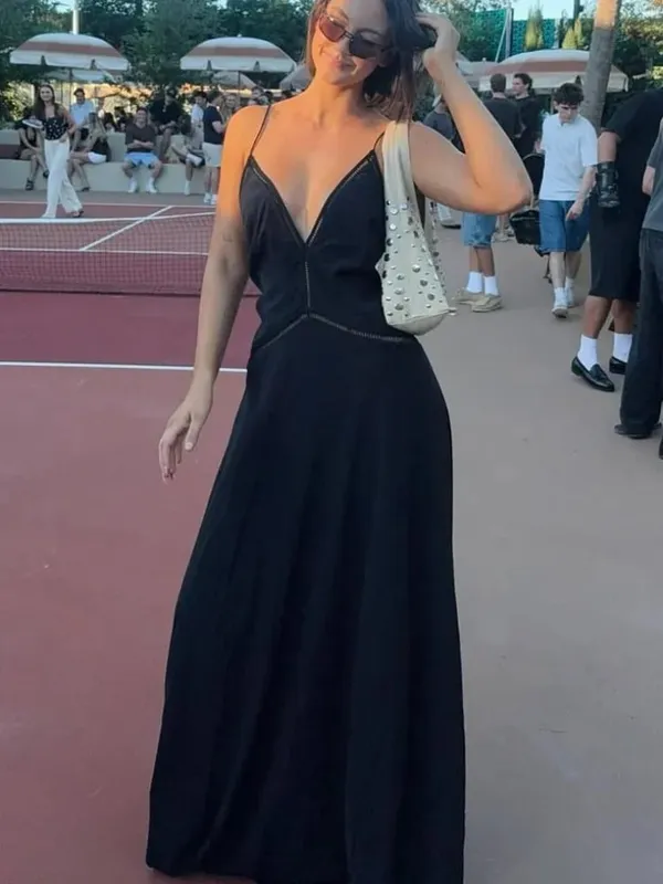 Elegant Deep V-neck Backless Long Dress Women Solid Spaghetti Strap Sleeveless Sling Dresses 2026 Lady Holiday Party Vestidos
