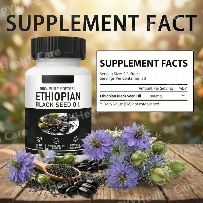 Ethiopian Black Seed Oil Purely Nutrient Ethiopian BlackSeed Oil Capsules with Thymoquinone Organic Cold-Pressed 60 Softgels