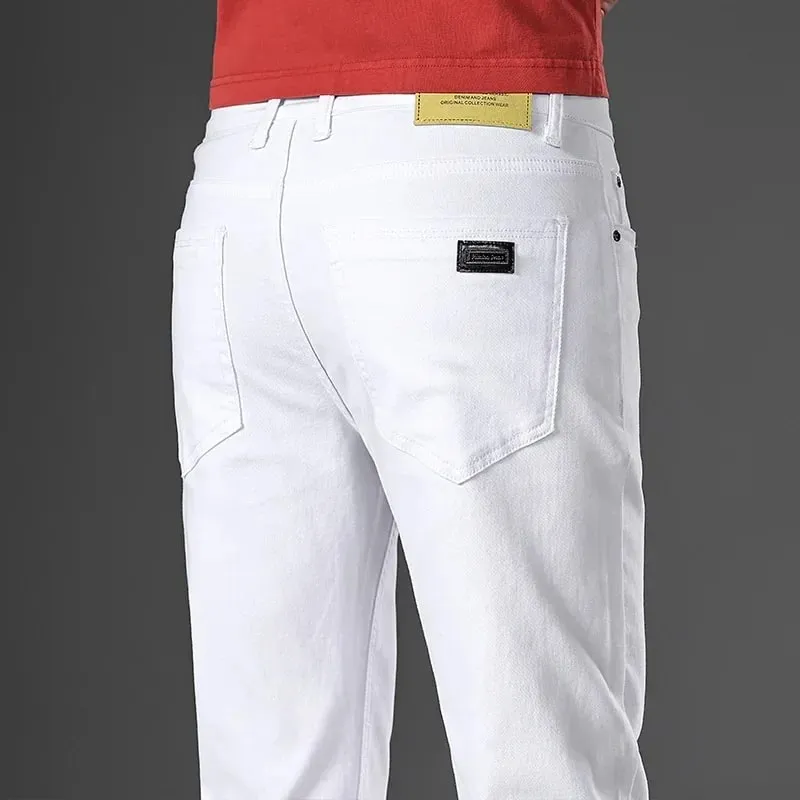 Pantaloni di jeans elasticizzati casual da lavoro dritti alla moda Pantaloni di marca maschile 5 colori Taglie forti Abbigliamento da uomo Jeans slim 28-44