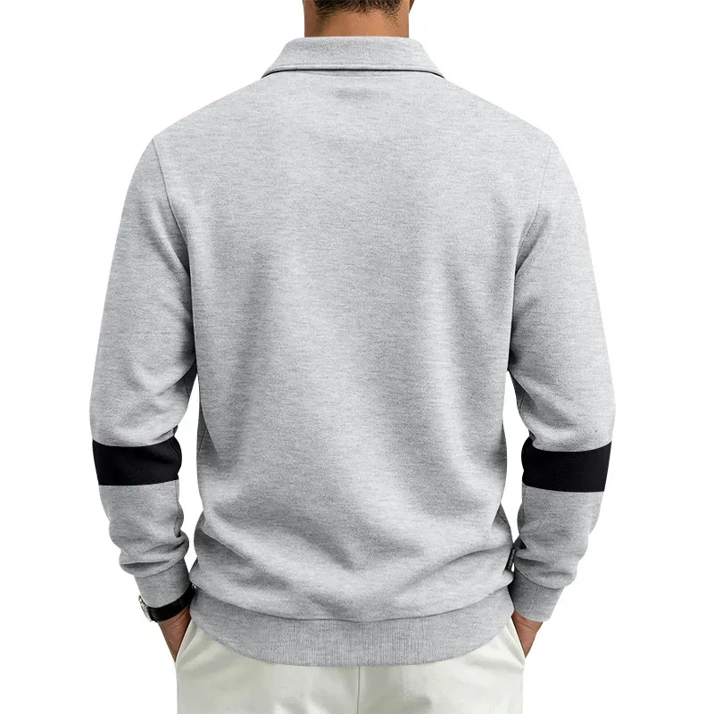 Men Lapel Polo Sweatshirt, Color Block Long Sleeve Pullover, Loose Solid Casual Top for Spring Autumn Daily Outfit — image 12