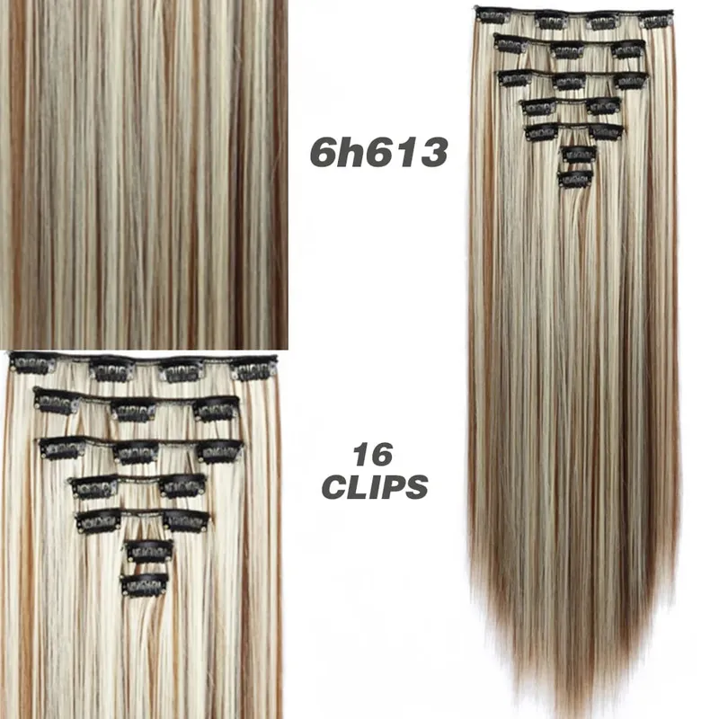 Synthetic 7Pcs/Set 22" Wavy Hairpiece Straight 16 Clips Hair Extensions Heat Resistant Styling False Hair