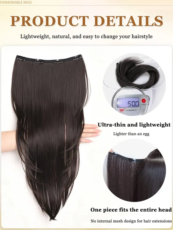 Synthetic High-layer Inward Curl Hair Extensions for Women One-Piece Ultra-thin Invisible Long Straight Hair Extension