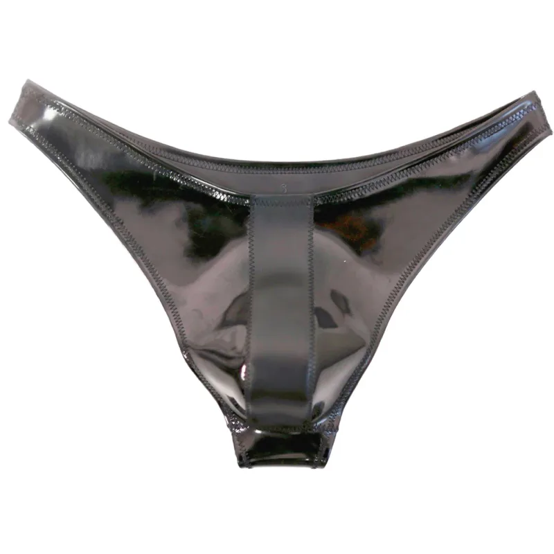 Men Sexy Latex Ammonia Glossy Brief Patent Leather Thongs Sissy U Pouch Very Hot Lingerie Low Rise Gay Lingerie Men's Panties