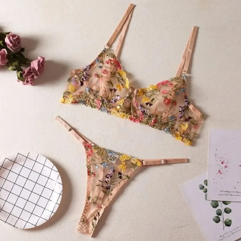 Bohemia Transparent Lingerie Set Ultra-thin Push Up Panties Bra Set Elegant Bra Suit Girl