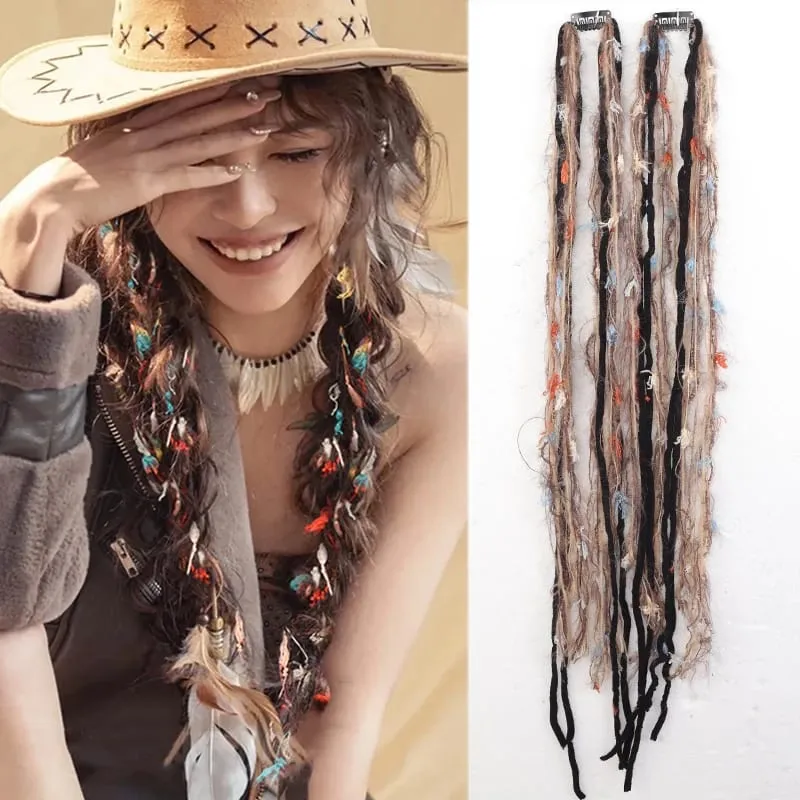 24 Inch Hand Woven Braiding Hair Extensions 2Pcs Synthetic Clip In Hair With BB Clips Dreadlocks Hair Pieces For Women