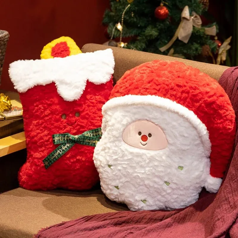 Christmas Plush Pillow Cute Santa Snowflake Gingerbread House Wreath Stuffed Cushion Soft Fluffy Home Decor Xmas Gift