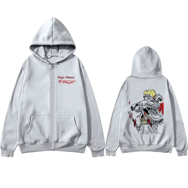 Anime My Hero Academia Zipper Hoodie Cartoon Takami Keigo Hawks Graphic Zip Up Jacket Men Women Manga Vintage Oversized Hoodies