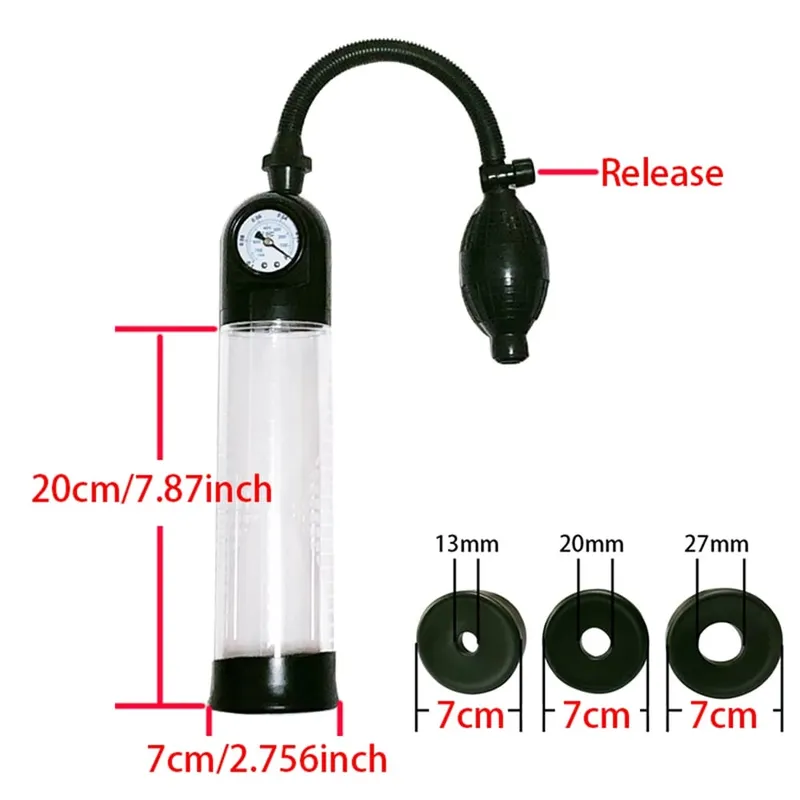 Penis Extender Enlarger Manual Vacuum Pump With Pressure Gauge Cock Exercises Training Device Stronger Bigger Ejaculation 18+