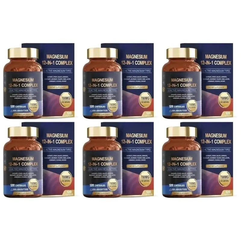 Magnesium 12-In-1 Complex Capsules for Sleep Support and Muscle Relaxation Nervous System & Heart Health 120 Capsules