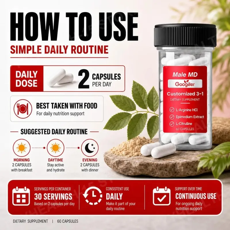 Googeer Male MD 3-1 Capsules with L-Arginine HCl and L-Citrulline Plus Epimedium Leaf Extract for Exercise Vitality 60 Capsules