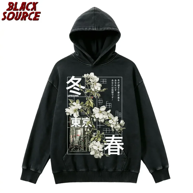 T474 Men's Japanese Style Hoodie, Versatile Casual Pullover Sweatshirt, Comfortable All-Season Top for Daily Wear