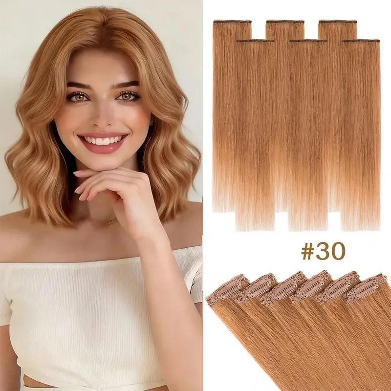 6 Pcs Clip In Human Hair Extensions Single Clip Ins Short Hair Extensions Seamless Straight Highlight Hairpieces for Women