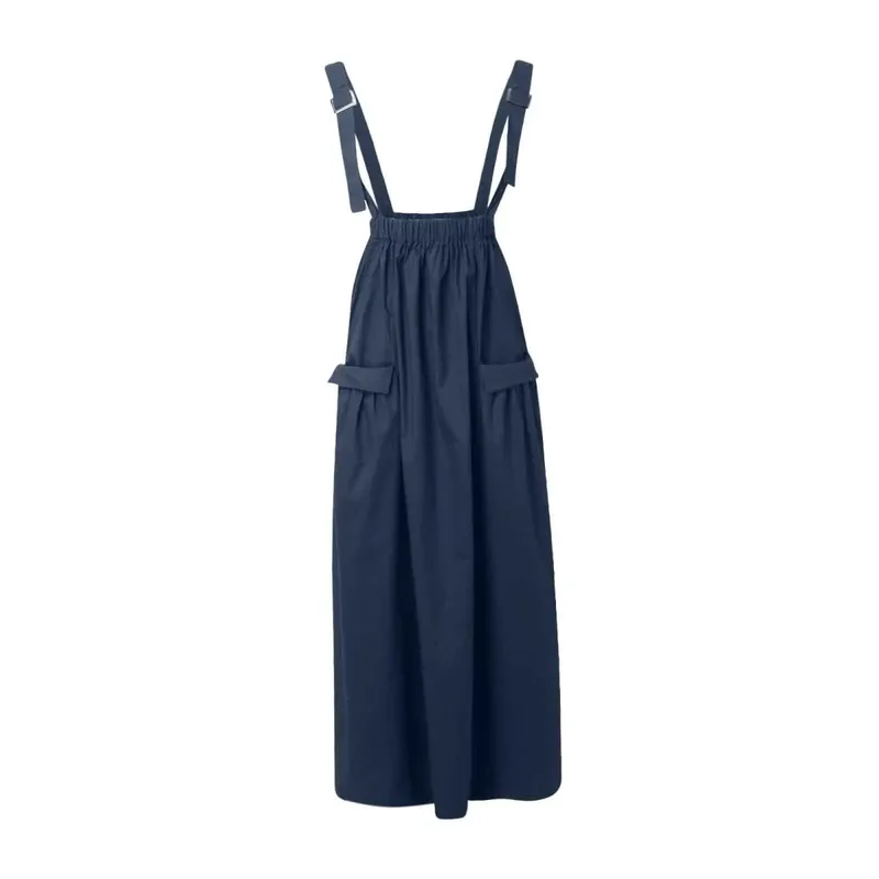 Damenmode-Hosenträgerkleid mit langen Trägern, großen Taschen und Overknee-Taschenträgern, Midi-Kleider für Frauen, Robe Femme