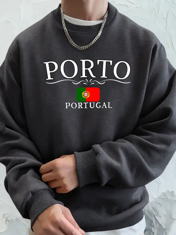 Porto Portugal Letter And Flag Print Clothes Unisex Warm Casual Hoody Street Sports Sportswear Fleece Thicken Streetwear Man