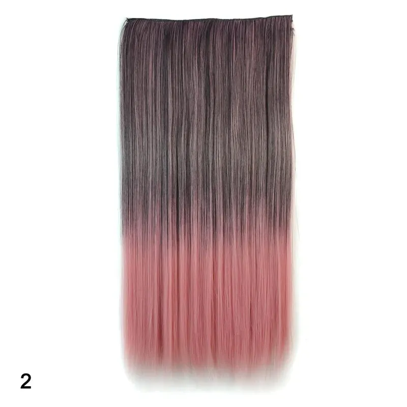 Zolin grampo de cabelo reto na extensão do cabelo arco-íris colorido ombre cor uma peça com 5 clipes sintético cosplay hairpieces