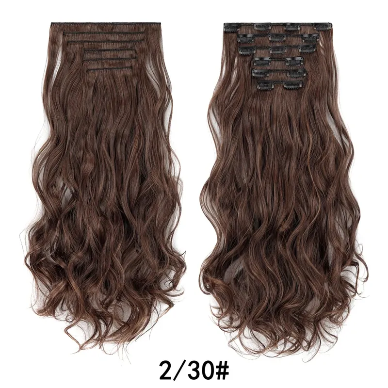 Jeedou 20 Inch 140g Clip In Hair Extensions 6Pcs 16 Clips Long Wavy Synthetic Ombre Hair Pieces for Women Full Head