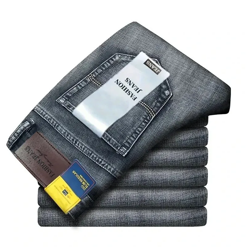 2026 Top Brand Four Season Men's High Quality Jeans Business Casual High Waist Washed Jeans Trousers Denim Pants
