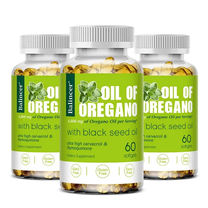 Oil of Oregano Softgels 6000mg feketemag olajjal 200mg | Nem GMO-immuntámogatás Az emésztés és a légzőrendszer egészségének elősegítése
