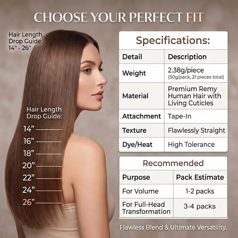 4A Medium Brown Tape In Hair Extensions 100% Human Hair Seamless Invisible 21Pcs/Pack 50g Remy Colored Straight Brazilian 22 24 Inch Pure Human Hair For Women