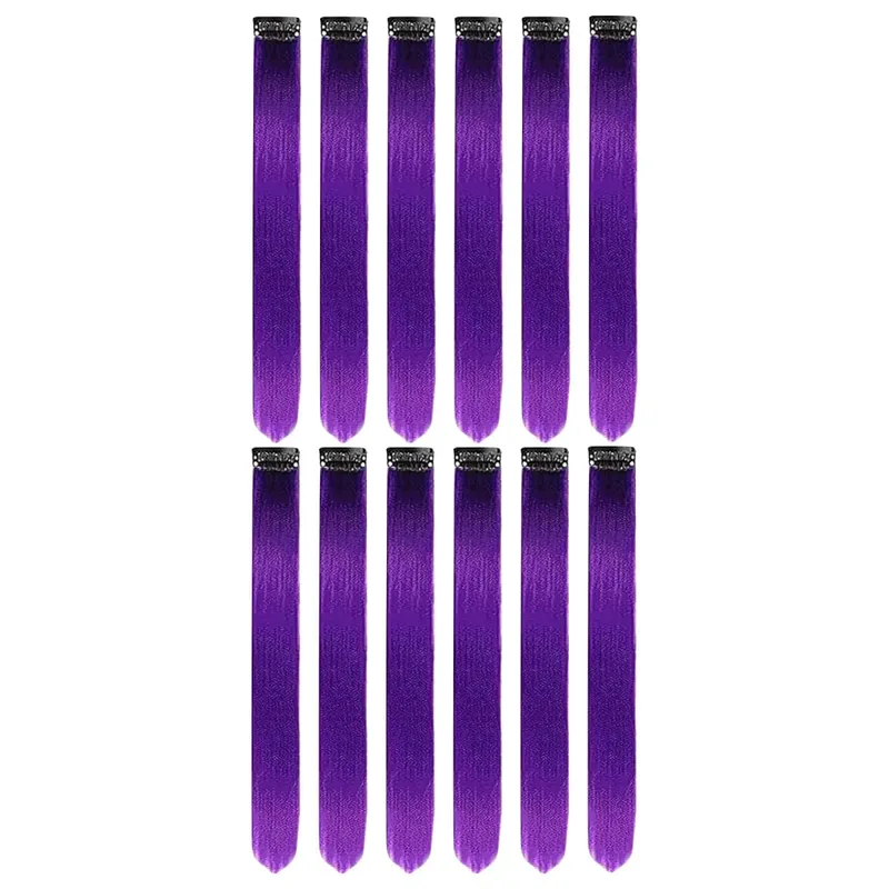 Clip in Hair Extensions Farvede Fest Highlights 22 tommer 6 stk/pakning Multi-farve Lige hår Syntetiske hårstykker Royal Blue — image 4