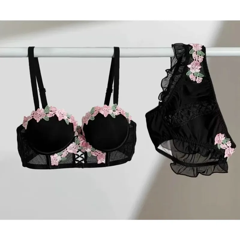 Sweet Japanese Style Lingerie Set For Women Cute Pure Desire Sexy Bra Panties Push Up Wireless Thin Cup Brassiere Summer 32‑38AB
