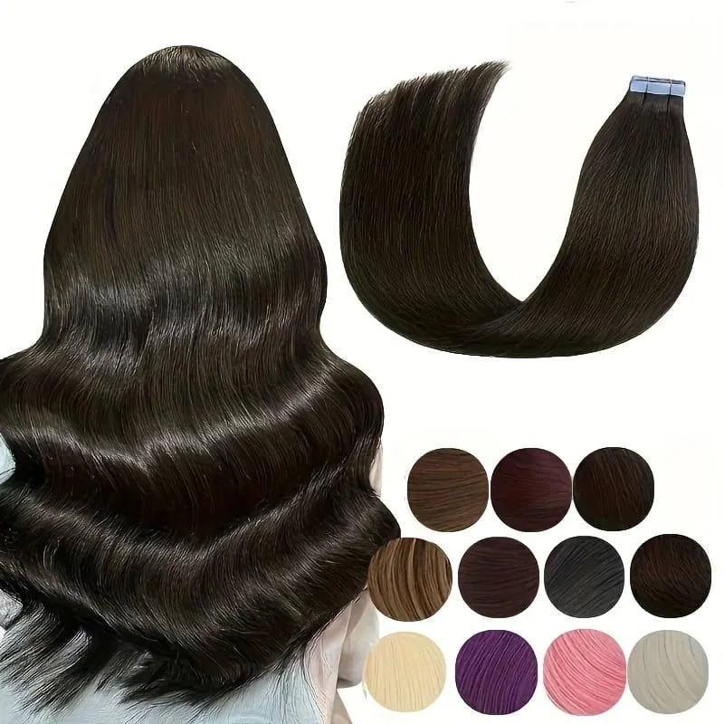 Tape In Bio Synthetic Hair Extensions 10pcs/ lot 24inches Heat Resistant Fiber Straight Seamless PU Skin Weft Tape Ins For Women