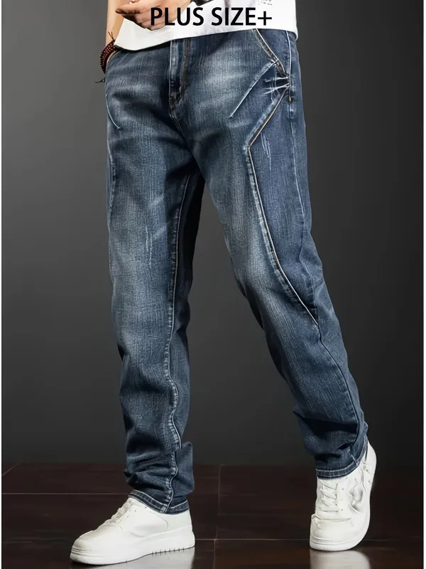 Plus Size Pants Business Men's Jeans 2Xl-6Xl Spring Summer Casual Straight Stretch Fashion Work Denim Trousers Male Clothing